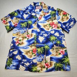 Mens RJC Made In Hawaii Hawaiian Island Names Button Down Short Sleeve Shirt L